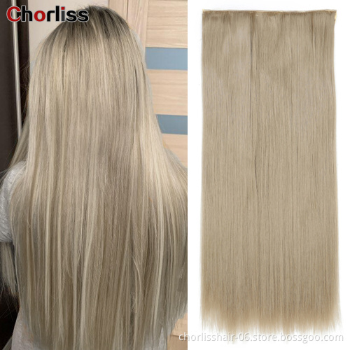 Wholesale Cheap Blonde Long22''Straight Ombre New High Quality 5 Clip Heat Resistant Synthetic Clip In Hair Extensions For Women